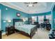 Comfortable bedroom featuring a modern design, neutral carpet, and a view of the outdoors at 320 Riverbend Dr, Mcdonough, GA 30252
