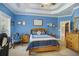 Comfortable bedroom with a ceiling fan, a blue color scheme, and natural light from the window at 320 Riverbend Dr, Mcdonough, GA 30252