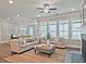 Open concept living room with fireplace, sofa, and a neutral color scheme at 7220 Winderlea Ln, Cumming, GA 30040