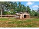 Rustic barn with wooden fence, offering ample storage and a charming aesthetic at 7180 Westray Rd, Cumming, GA 30028