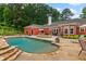 Beautiful backyard with a pool, spa, and ample seating area at 7180 Westray Rd, Cumming, GA 30028