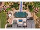 Aerial view of a backyard oasis with a pool and lush landscaping at 7180 Westray Rd, Cumming, GA 30028