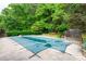 Backyard swimming pool with a winter cover, ensuring its protection and longevity at 620 Shannon Green Sw Cir, Mableton, GA 30126