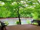 Scenic backyard scene with seating area, deck and river view at 130 Floss Flower Ct, Roswell, GA 30076