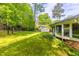 Large backyard with mature trees, green grass and a chain link fence at 2558 Landeau Cir, Tucker, GA 30084