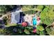 Aerial view showcases a home, pool, gazebo, and meticulous landscaping at 2230 Cammie Wages Rd, Dacula, GA 30019