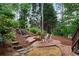 This landscaped backyard features a firepit, a waterfall, and plenty of seating for outdoor entertaining at 790 Thornberry Dr, Alpharetta, GA 30022