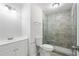 Updated bathroom boasts a vanity, toilet, and tiled walk-in shower with glass doors at 1345 Sw Dodson Dr, Atlanta, GA 30311
