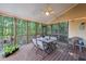 Inviting screened porch with a table, seating, and peaceful views of the surrounding greenery at 2978 Legislative Ln, Buford, GA 30519
