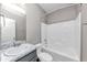 Bathroom featuring a tub, shower, and a vanity with marble countertop at 6755 Biscayne Blvd, Rex, GA 30273