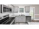Well-lit kitchen with stainless steel appliances, granite countertops, and modern gray cabinetry at 6755 Biscayne Blvd, Rex, GA 30273