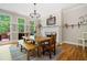 Dining area featuring a fireplace, rustic wood table, and access to an outdoor living space at 940 Kinghorn Nw Dr, Kennesaw, GA 30152