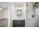Bathroom features a large glass enclosed shower with grey tiling and a modern vanity with a grey cabinet at 238 Chads Ford Way, Roswell, GA 30076