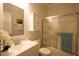 Clean bathroom with vanity, toilet, and glass-enclosed shower at 959 Berne Se St, Atlanta, GA 30316