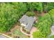 Aerial view of a luxurious home featuring a backyard pool, landscaped grounds, and a private wooded setting at 106 Stephens Farm Dr, Canton, GA 30115