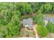 Aerial view of a private estate nestled among mature trees, showcasing the beautiful landscaping and backyard pool at 106 Stephens Farm Dr, Canton, GA 30115