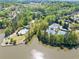 Scenic aerial view of community amenities: pool, tennis courts, gazebo, and lake at 1435 Harburn Ct, Cumming, GA 30041