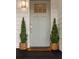 Charming light-green front door, adorned with matching shrubbery, offering classic curb appeal at 607 Hickory Creek Ln, Woodstock, GA 30188