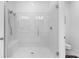 Beautiful shower with marble look and glass door at 300 Olmstead Way, Alpharetta, GA 30022
