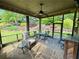 Cozy screened porch with stone flooring, comfortable seating, and views of the lush backyard at 5403 Timber Wild Ln, Buford, GA 30518
