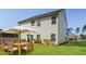 Spacious backyard featuring a patio set under a large umbrella on a well-manicured lawn at 89 Citadel Dr, Hampton, GA 30228