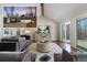 Inviting living room with vaulted ceilings and sliding doors to deck. Exterior view inset included at 6265 Reives Rd, Cumming, GA 30041