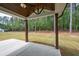 Backyard featuring a covered patio and a spacious lawn surrounded by trees at 130 Doris Path, Dallas, GA 30157