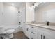 Bathroom featuring double vanity, granite countertops, tile flooring and shower at 150 Doris Path, Dallas, GA 30157