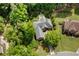 Home aerial showing mature green trees, manicured landscape, lush green lawn and neighborhood at 4825 Brighton Lake Dr, Cumming, GA 30040