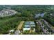Aerial view showcasing community amenities, including tennis courts, pools, and a scenic lake at 238 Harmony Lake Dr, Canton, GA 30115