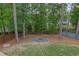 The backyard features a circular fire pit surrounded by mature trees, offering a cozy outdoor retreat at 238 Harmony Lake Dr, Canton, GA 30115