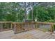 Wood deck with wooden rails overlooking the backyard area lush green trees surrounding the house at 238 Harmony Lake Dr, Canton, GA 30115