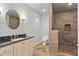 Bathroom features a vanity with granite countertop and large tiled walk-in shower at 249 Thorncliff Lndg, Acworth, GA 30101