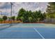 Community tennis court with a net and benches surrounded by green trees at 2112 Ivey Chase Dr, Dacula, GA 30019