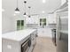Updated kitchen featuring white cabinets, a gray island, and stainless steel appliances at 117 Hillsdale Dr, Atlanta, GA 30315