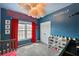 Whimsical room with cloud ceiling fixture, grey carpet, red curtains, and creative wall decorations at 75 Vinings Lake Sw Dr, Mableton, GA 30126
