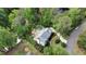 Aerial view of house with pool and mature trees at 520 Flying Scot Way, Alpharetta, GA 30005
