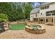 Private backyard oasis featuring a pool with waterfall, spa, and outdoor dining area with beautifully landscaped grounds at 520 Flying Scot Way, Alpharetta, GA 30005