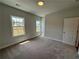 Sunlit bedroom features carpet floors, light walls, and view of the neighborhood at 173 Basil St, Cumming, GA 30040