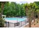 Community pool with lounge chairs and umbrellas, surrounded by lush mature trees and greenery at 3309 Nw Past Nw Pl, Kennesaw, GA 30152