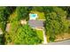 Aerial view of home surrounded by lush greenery and featuring a private backyard pool at 1662 Rainier Falls Ne Dr, Atlanta, GA 30329
