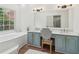 Bathroom features a stylish vanity with great natural light and garden tub at 979 Bridgegate Ne Dr, Marietta, GA 30068