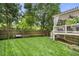 Beautifully maintained backyard with lush lawn, mature trees, and a charming pergola-covered deck at 1165 Victoria Ne St, Brookhaven, GA 30319
