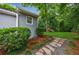 This home's backyard features professional landscaping and a stone pathway at 1349 Middlesex Ne Ave, Atlanta, GA 30306