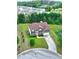 Aerial view of home boasting a well-manicured lawn, brick facade, a 2-car garage, and lush surrounding greenery at 1506 Saint George Pl, Conyers, GA 30012