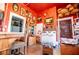 Vintage-style kitchen with bright red walls, an older oven, and quirky décor at 8612 Campbellton St, Douglasville, GA 30134