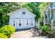 White shed with shovels hanging on the doors and a gated entrance at 8612 Campbellton St, Douglasville, GA 30134