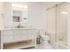 Modern bathroom with marble countertop, glass shower, and custom tile flooring at 1101 Juniper Ne St # 919, Atlanta, GA 30309