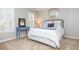 Charming bedroom with carpet, white trim, with a blue bedside table at 1161 Arborhill Dr, Woodstock, GA 30189