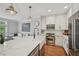 Stylish kitchen featuring a large island, white cabinets, and hardwood floors at 62 High Top Pt, Sandy Springs, GA 30328